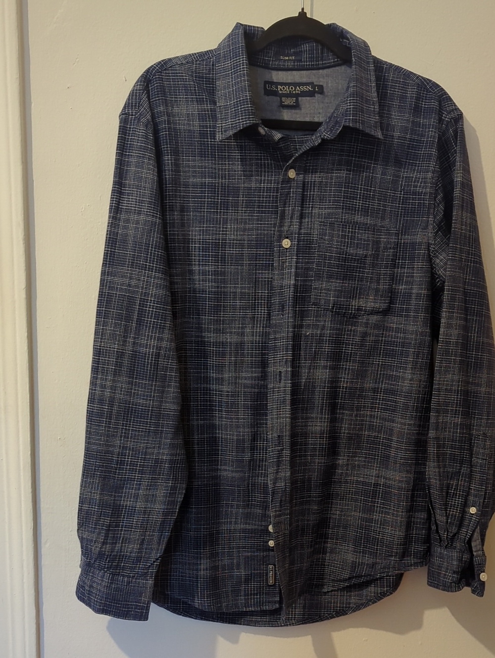 U.S. Polo Assn. Men's Navy Blue Plaid Button-Down Shirt Size L